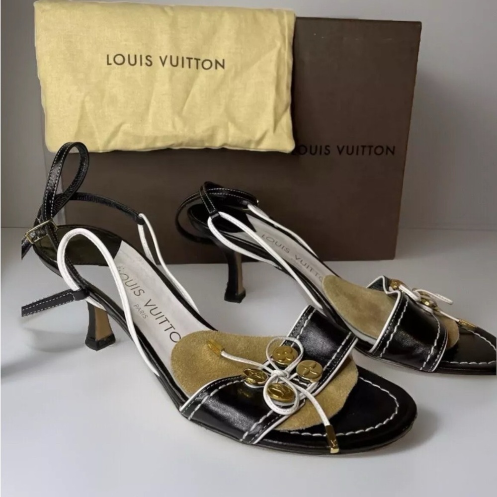 LV Luis Vuitton leather ankle strap heel for ladies Excellent condition! Size 6
